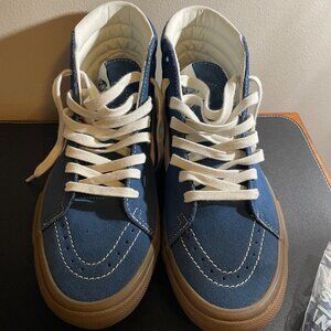 VANS Skate Sk8 Hi Suede Gum Dark Denim Skate Shoes - Mens 8.5; Womens 9.5